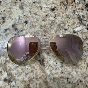 Ray-Ban Gold Frame Sunglasses with Pink Lenses